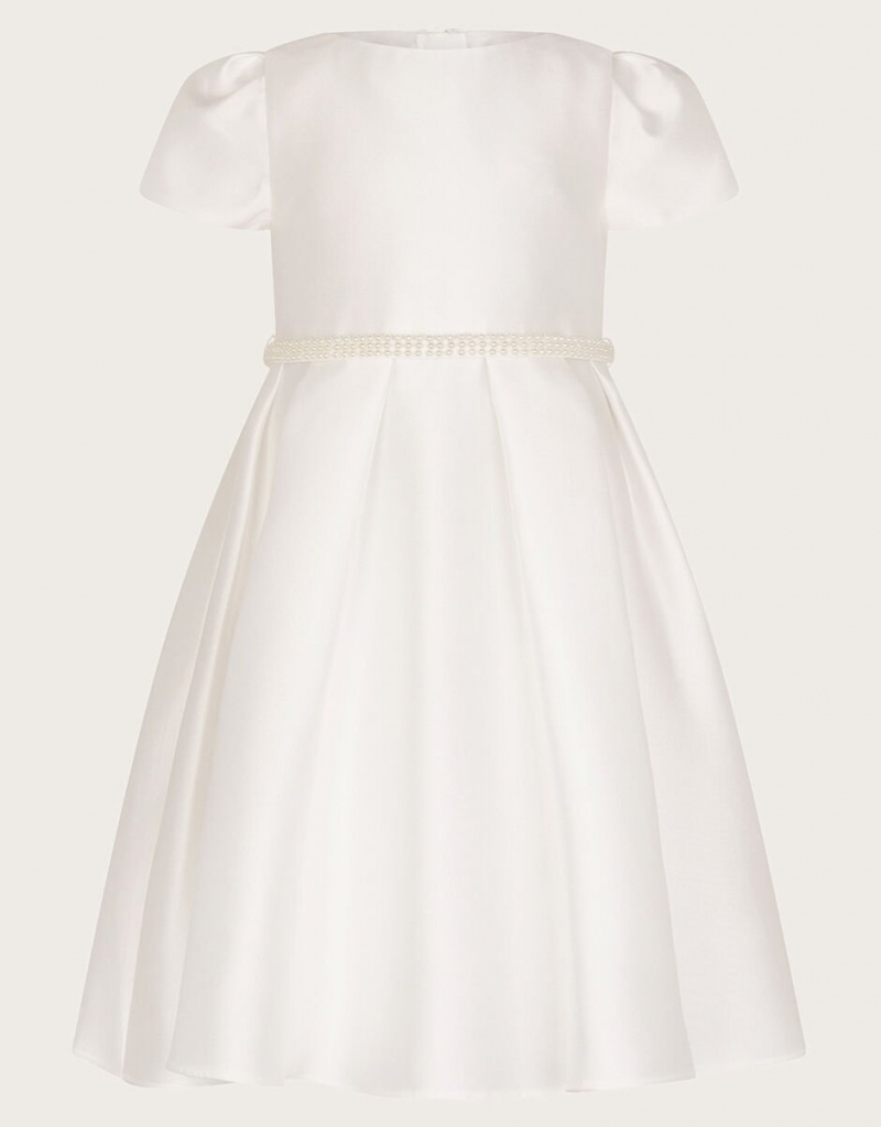 White Kids\' Monsoon Henrietta Pearl Belt Dress | VKQ-9939