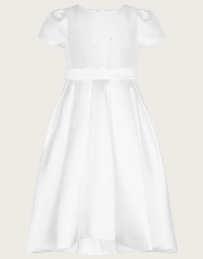 White Kids\' Monsoon Henrietta Pearl Embellished Communion Dress | XIW-5452