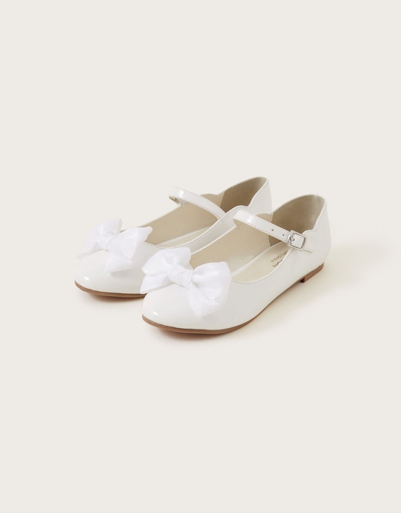 White Kids\' Monsoon Kali Tulle Bow Ballerina Flats | KNB-8902