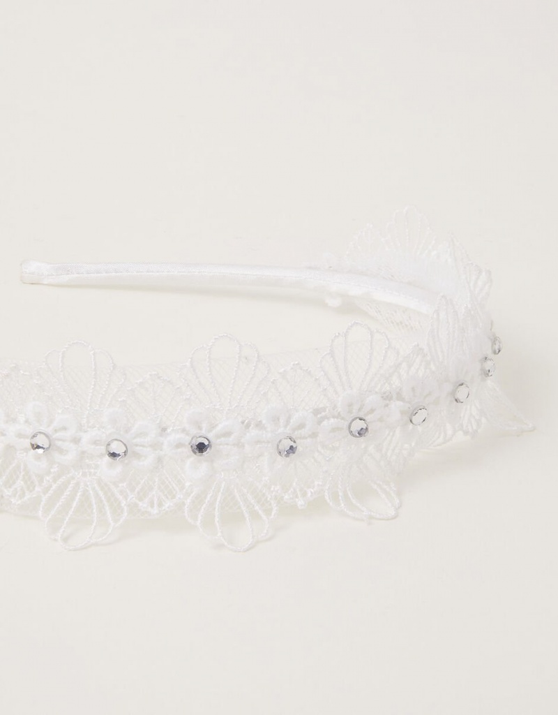 White Kids' Monsoon Lacey Flower Bridesmaid Headband | TMQ-8432