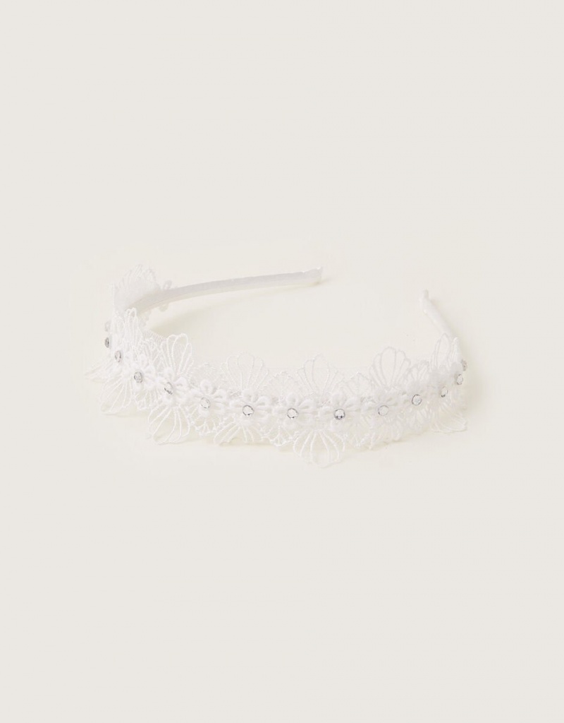 White Kids\' Monsoon Lacey Flower Bridesmaid Headband | TMQ-8432