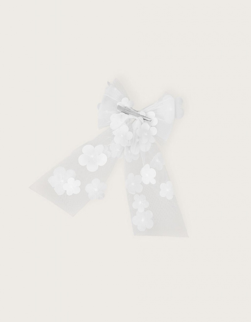 White Kids' Monsoon Lauren Flower Bow Clip Hair Accessories | FGH-0829