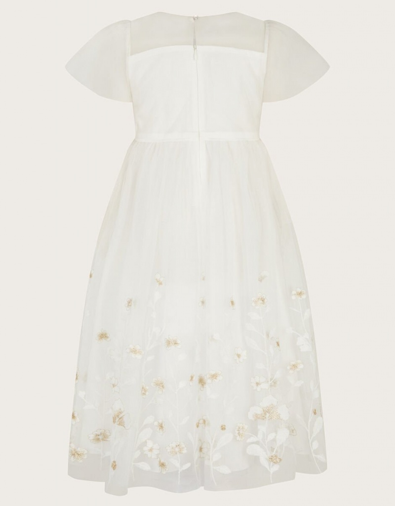 White Kids' Monsoon Liliana Border Embroidered Dress | EZM-6754