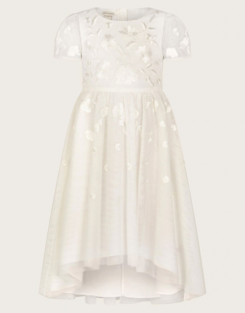 White Kids\' Monsoon Luna Embroidered Dress | BON-8766