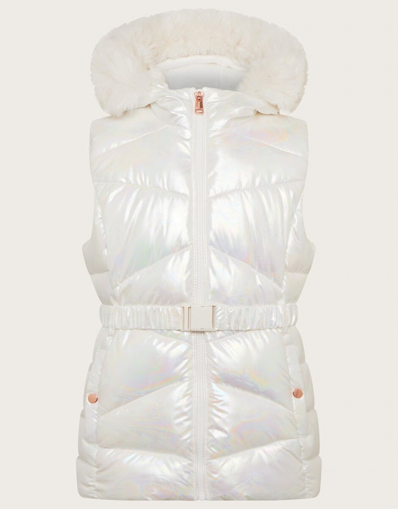 White Kids\' Monsoon Metallic Marble Gilet Jacket | ZOP-6866