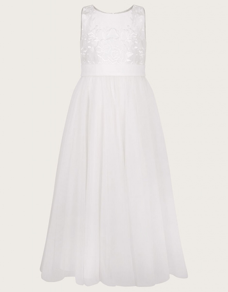 White Kids' Monsoon Odette Alice Tulle Maxi Dress | ZKR-6551