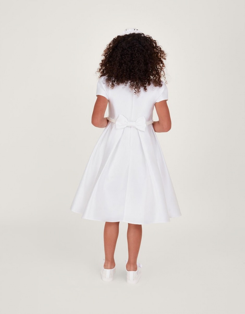 White Kids' Monsoon Pearl Belt Henrietta Duchess Dress | OOS-0141