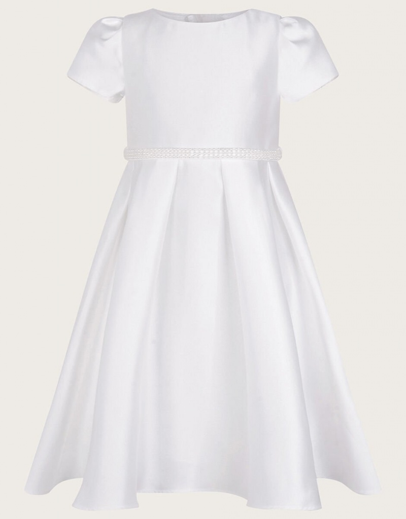 White Kids' Monsoon Pearl Belt Henrietta Duchess Dress | OOS-0141