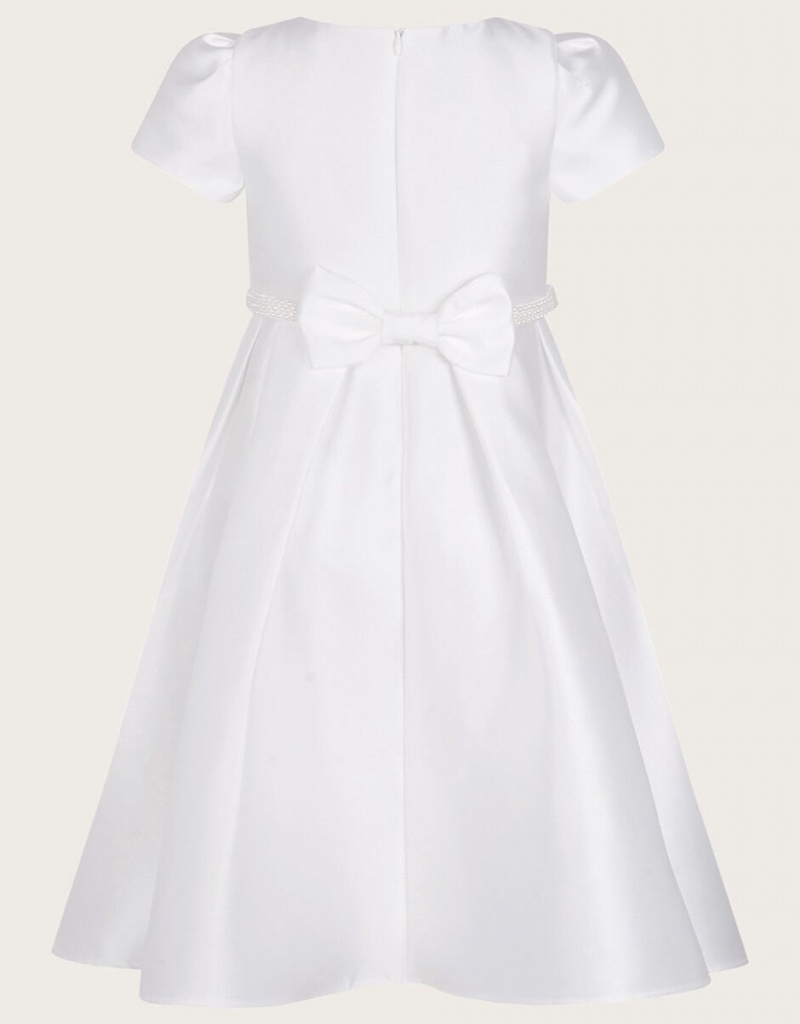 White Kids' Monsoon Pearl Belt Henrietta Duchess Dress | OOS-0141