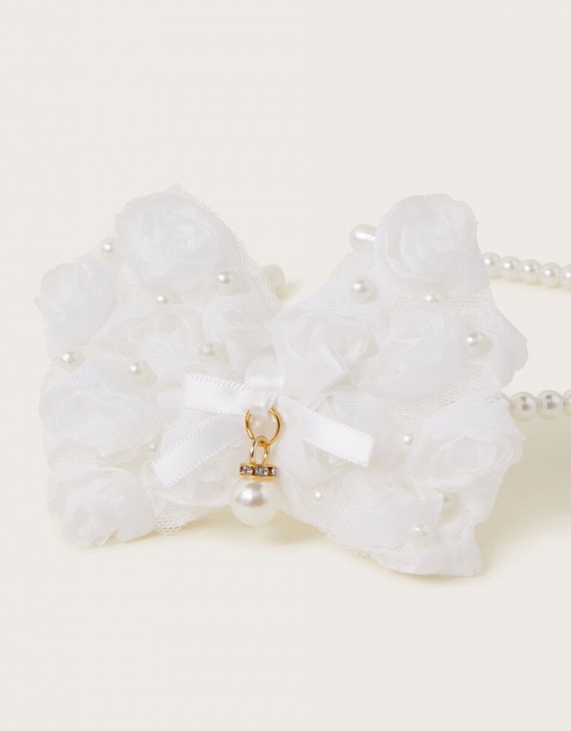 White Kids' Monsoon Pearl Bow Headband | MXW-7981