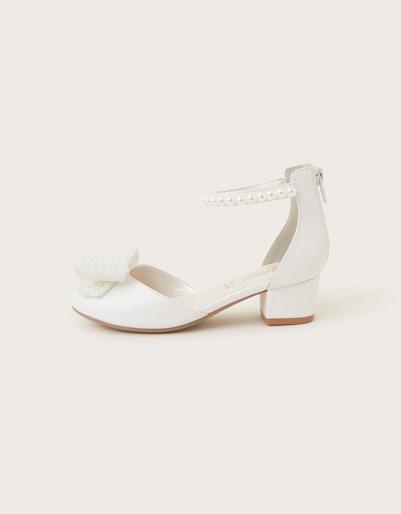 White Kids' Monsoon Pearly Bow Two-Part Heels | CFQ-8232