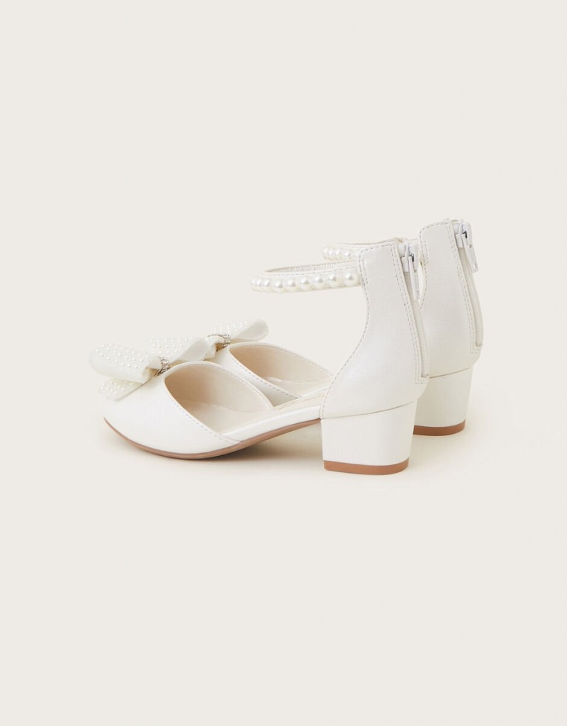 White Kids' Monsoon Pearly Bow Two-Part Heels | CFQ-8232