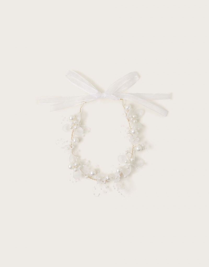 White Kids\' Monsoon Pearly Flower Garland Hair Accessories | OID-5810