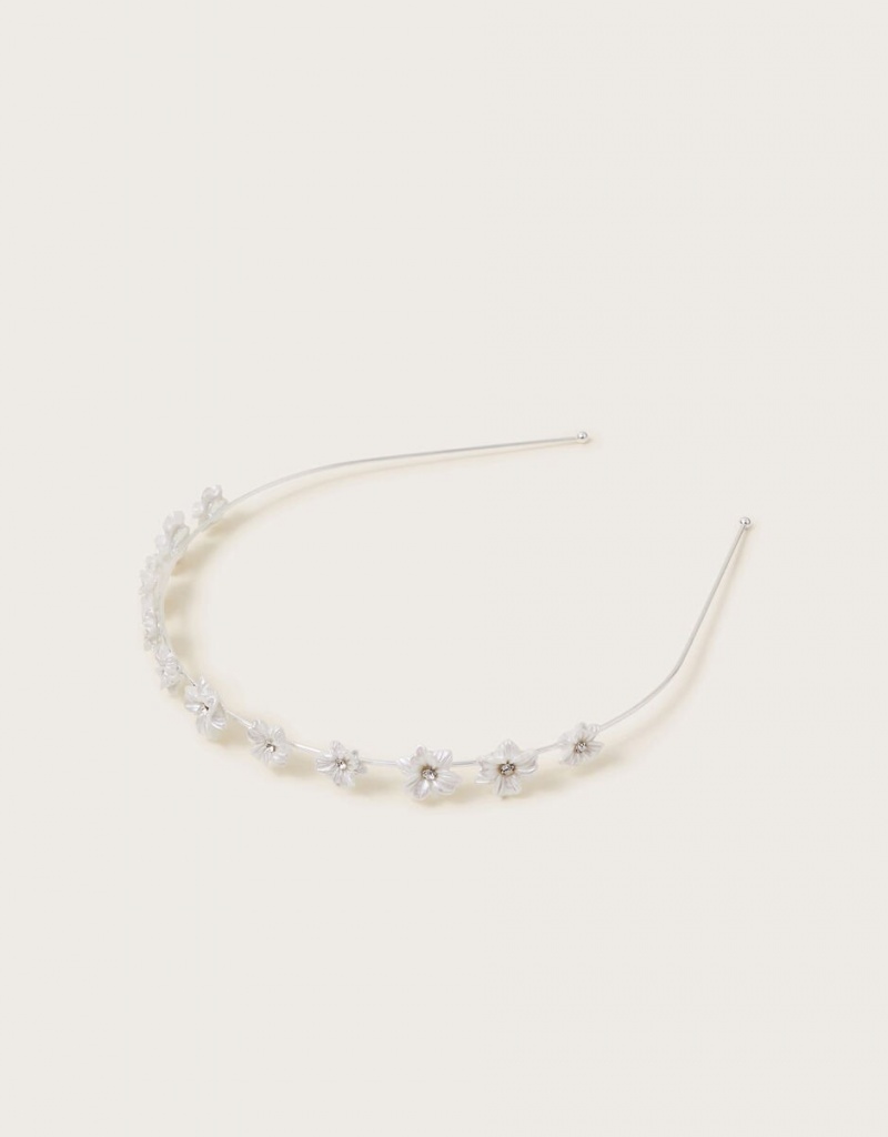 White Kids\' Monsoon Pearly Flower Girl Headband | SIW-3017