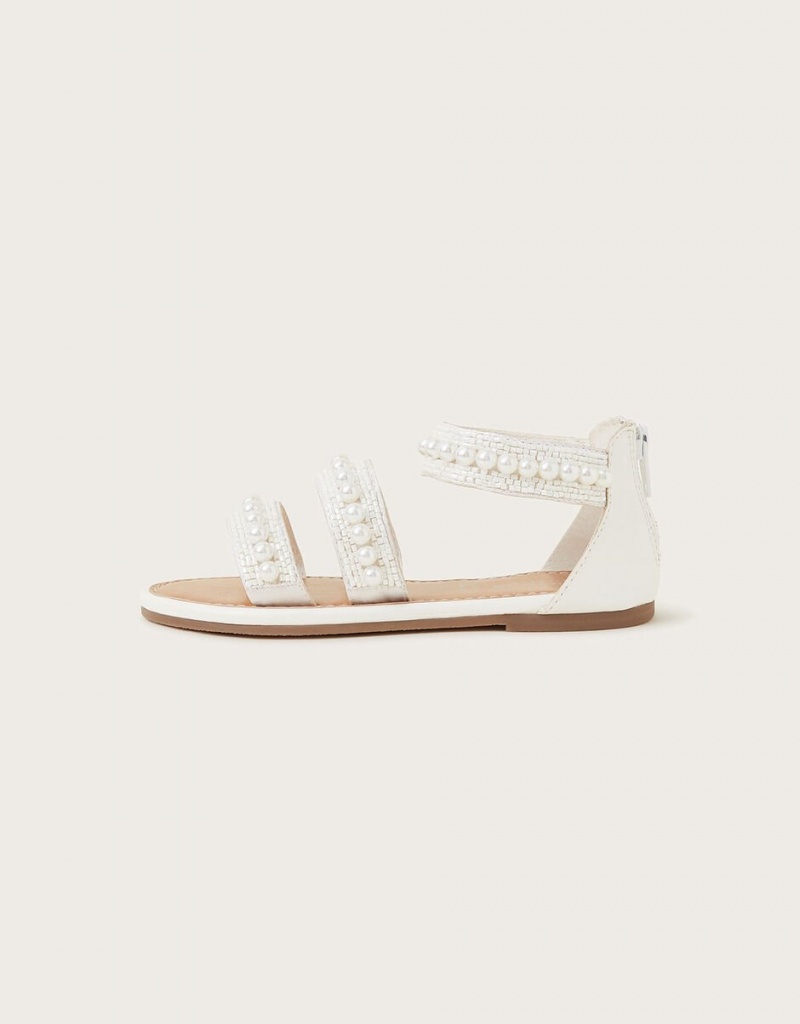 White Kids' Monsoon Pearly Strap Sandals | NWG-3641