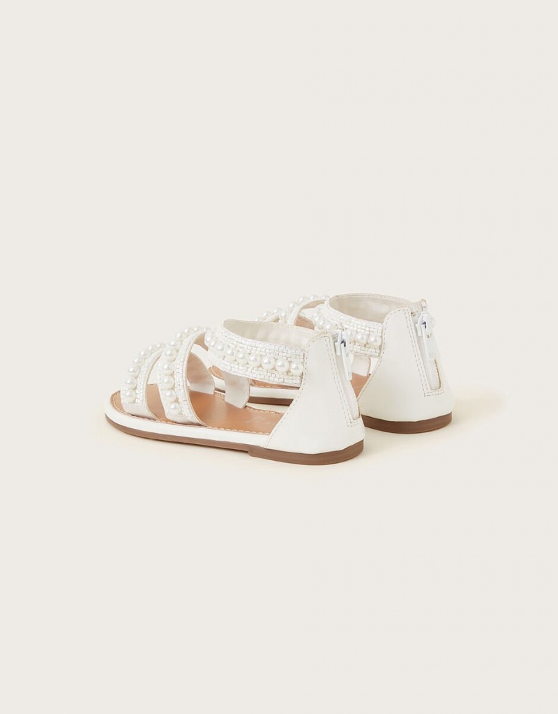 White Kids' Monsoon Pearly Strap Sandals | NWG-3641