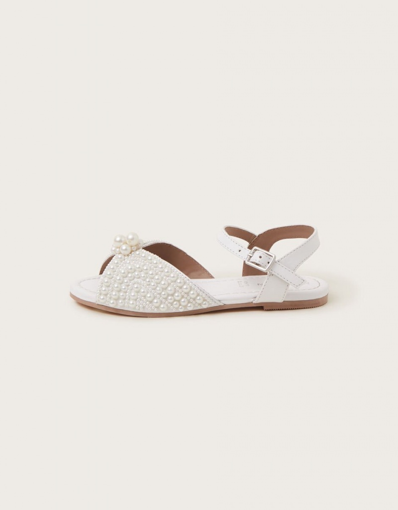 White Kids' Monsoon Pearly Strap Sandals | TLS-5298