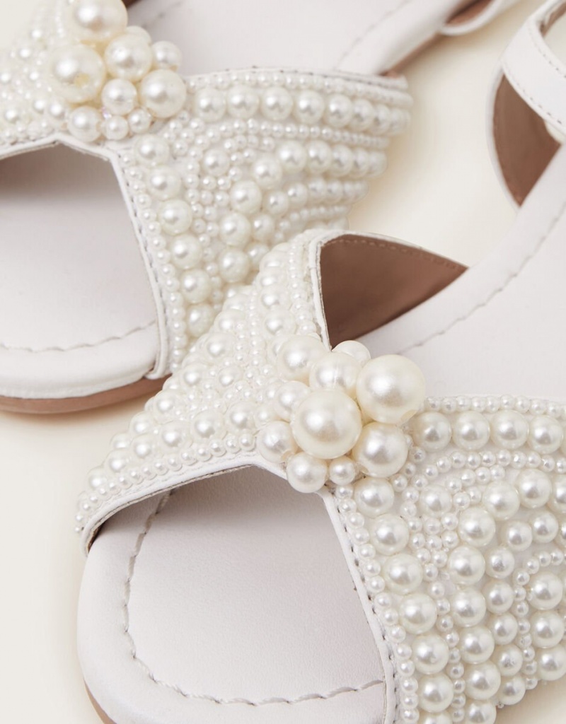 White Kids' Monsoon Pearly Strap Sandals | TLS-5298