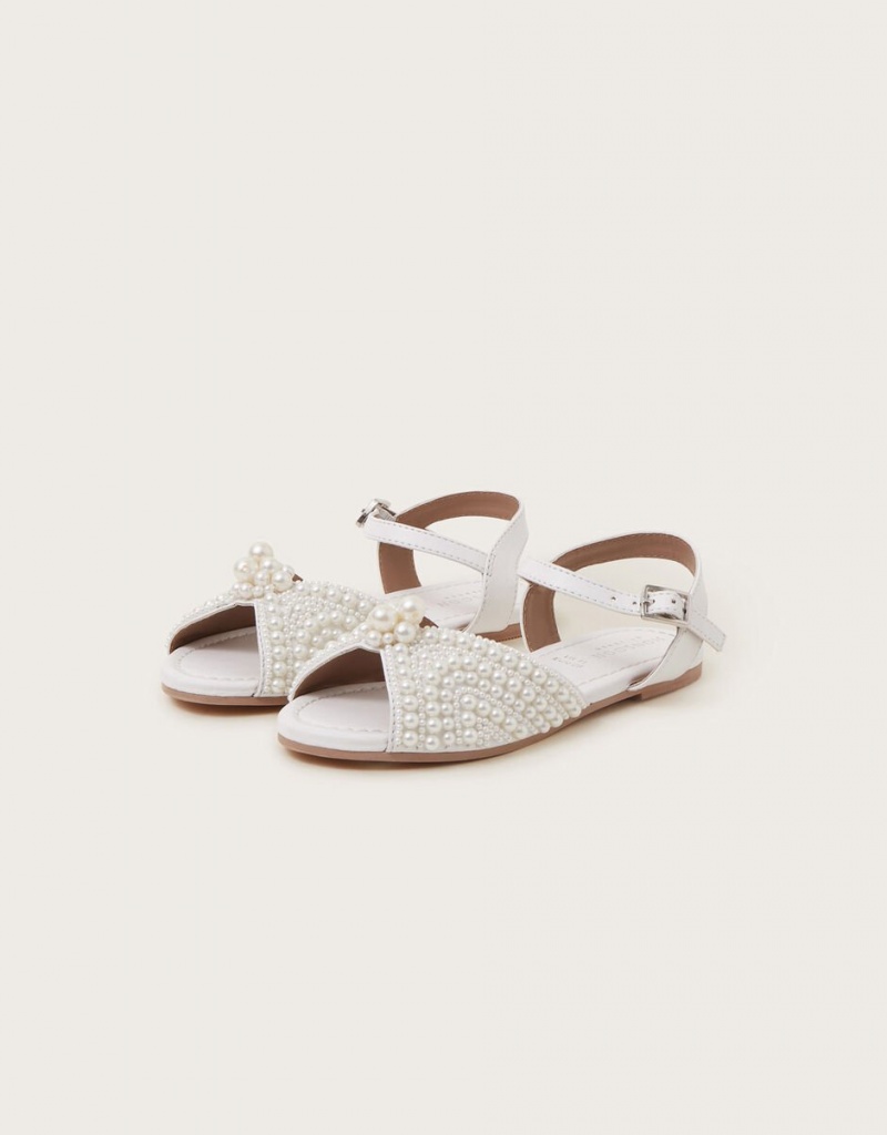 White Kids\' Monsoon Pearly Strap Sandals | TLS-5298