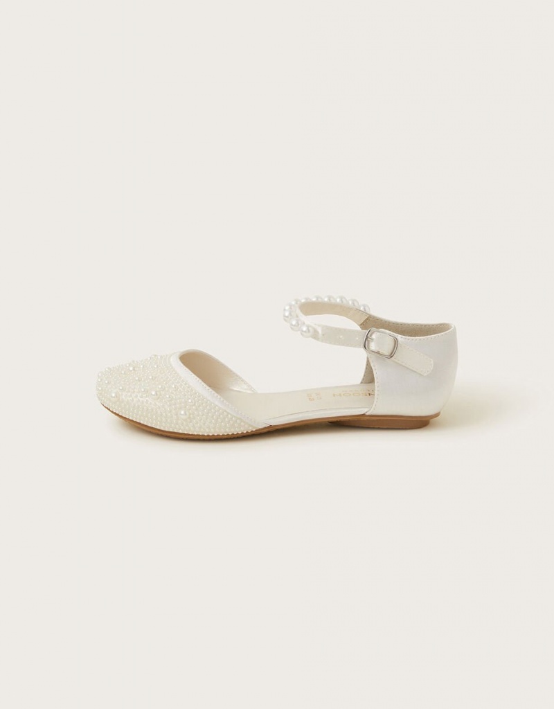 White Kids' Monsoon Pearly Two-Part Ballet Flats | BCX-2630