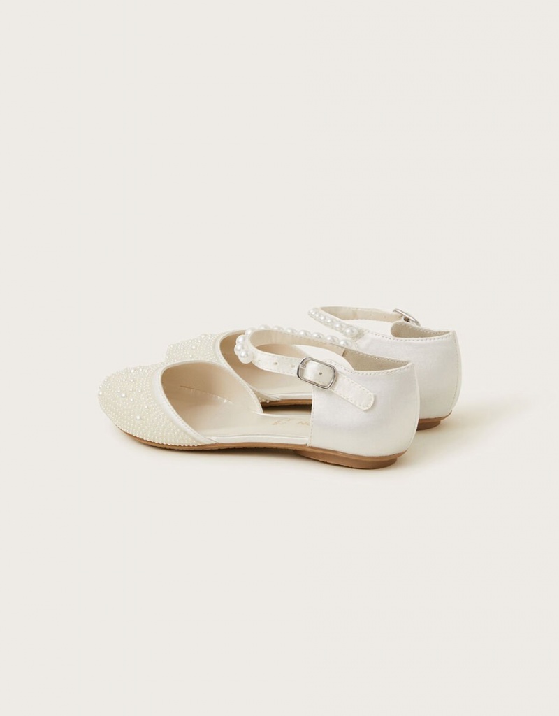 White Kids' Monsoon Pearly Two-Part Ballet Flats | BCX-2630