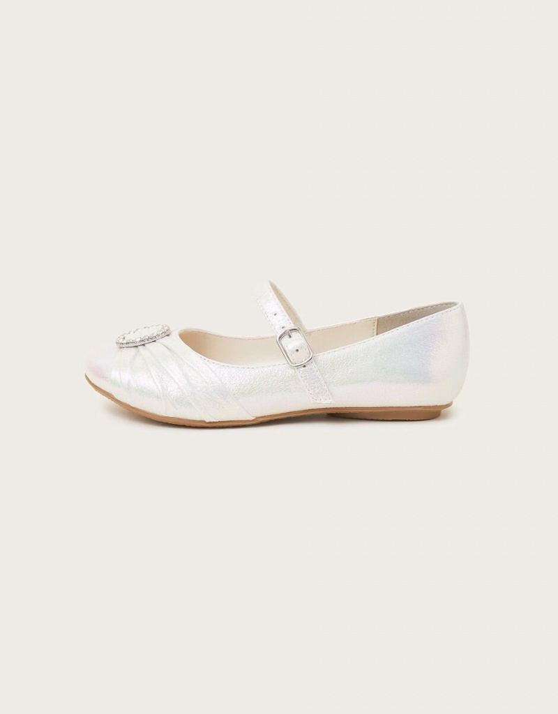 White Kids' Monsoon Pleated Ballet Flats | FWU-3094