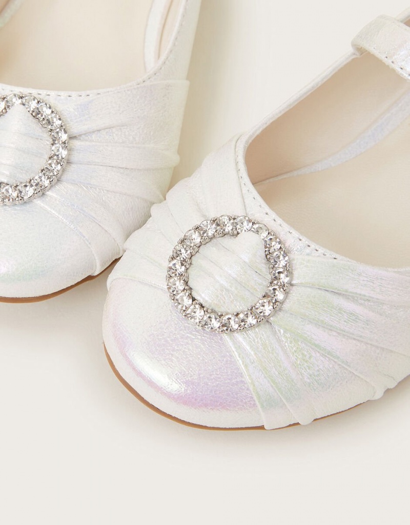 White Kids' Monsoon Pleated Ballet Flats | FWU-3094