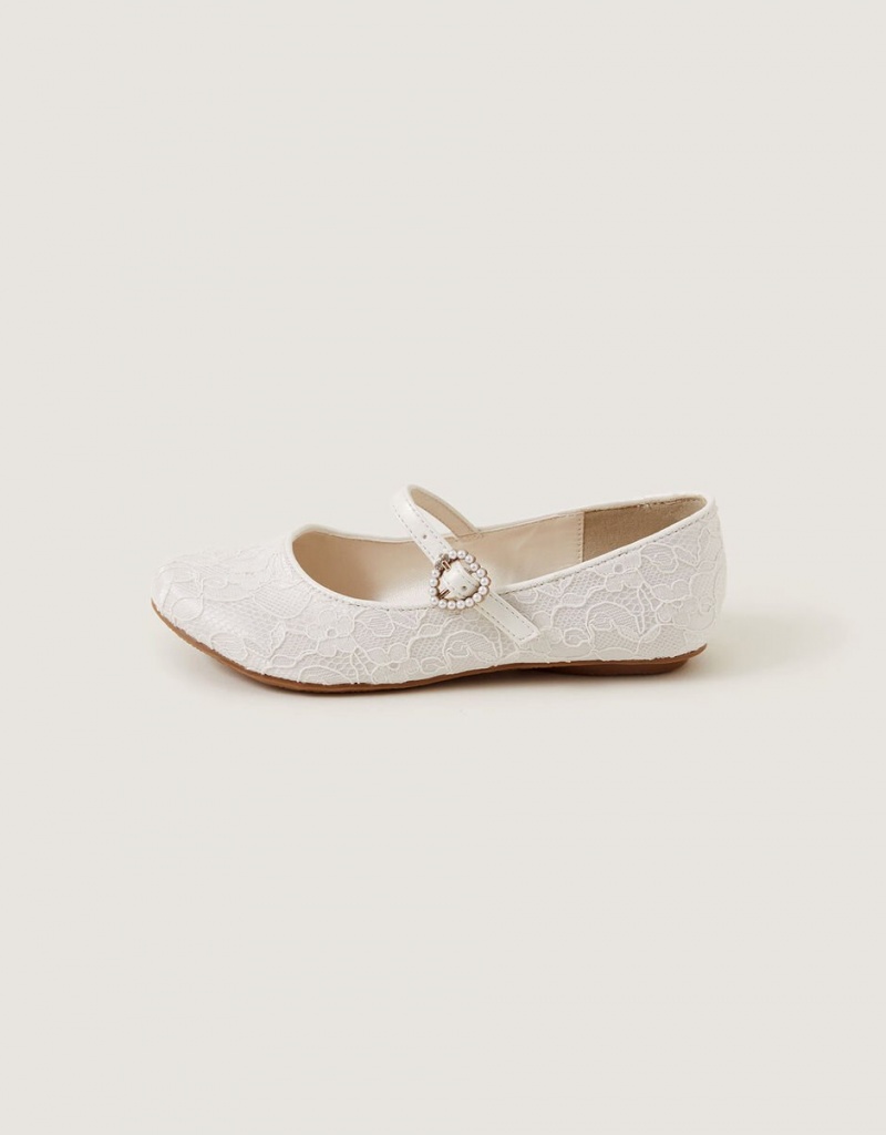 White Kids' Monsoon Pretty Lacey Ballerina Flats | SUD-8005