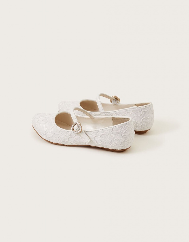 White Kids' Monsoon Pretty Lacey Ballerina Flats | SUD-8005