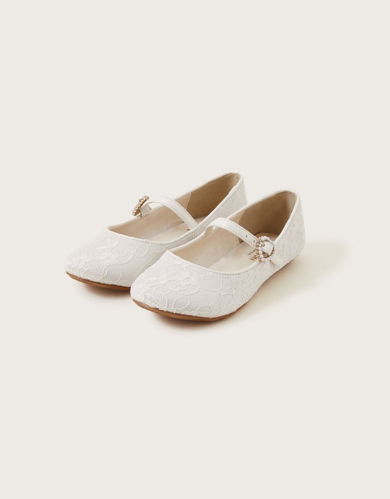 White Kids\' Monsoon Pretty Lacey Ballerina Flats | SUD-8005