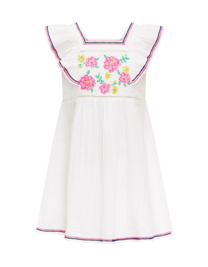 White Kids' Monsoon Sunuva Floral Stitch Dress | YCZ-0863