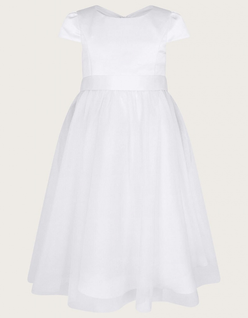 White Kids' Monsoon Tulle Bridesmaid Communion Dress | TLZ-7291