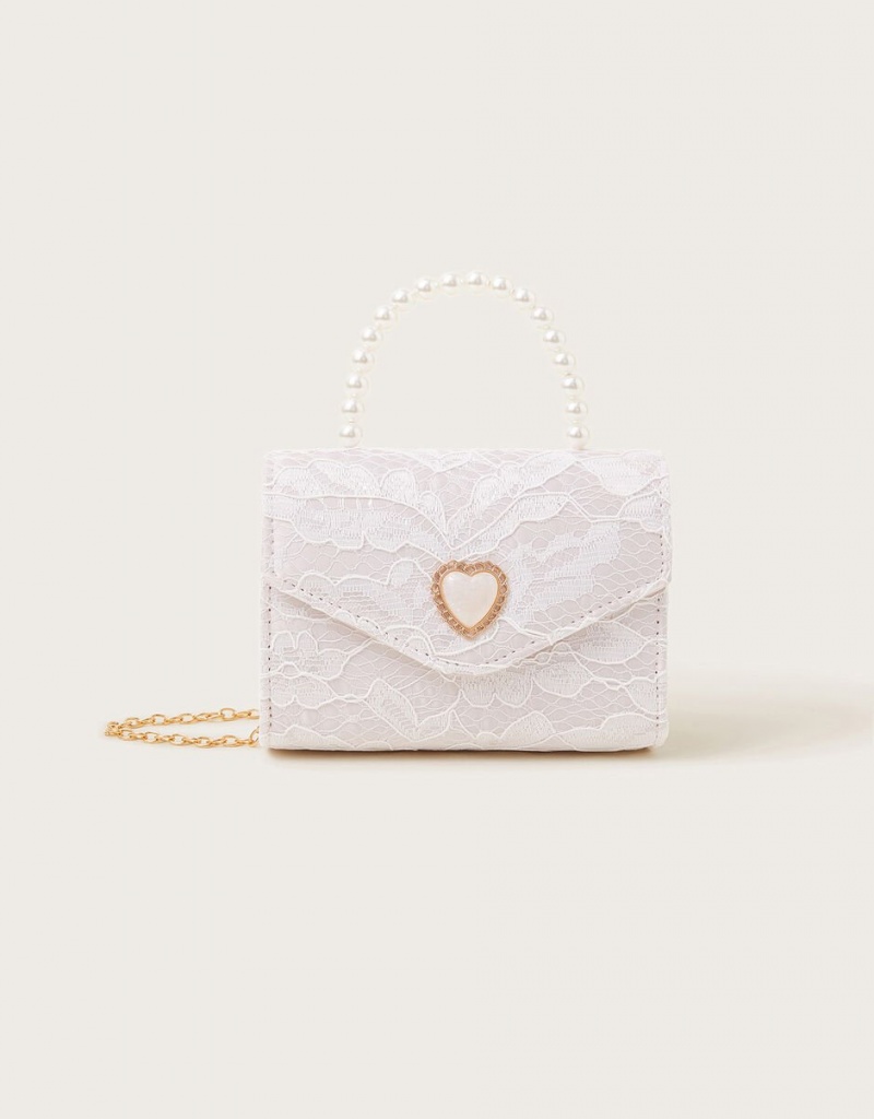 White Kids\' Monsoon Valeria Lace Pearl Heart Bags | HID-4117