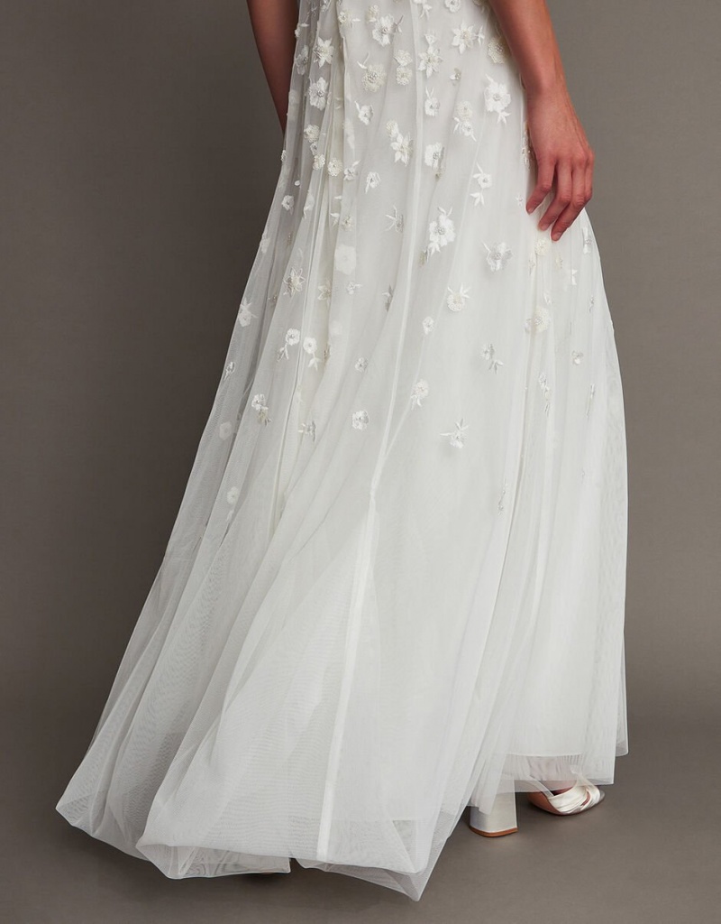 White Women's Monsoon Amelie Embroidered Bridal Dress | RTU-7477