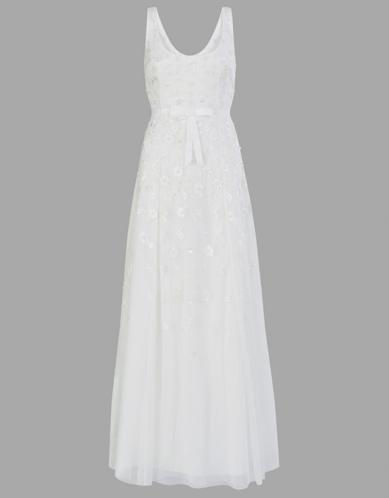 White Women's Monsoon Amelie Embroidered Bridal Dress | RTU-7477