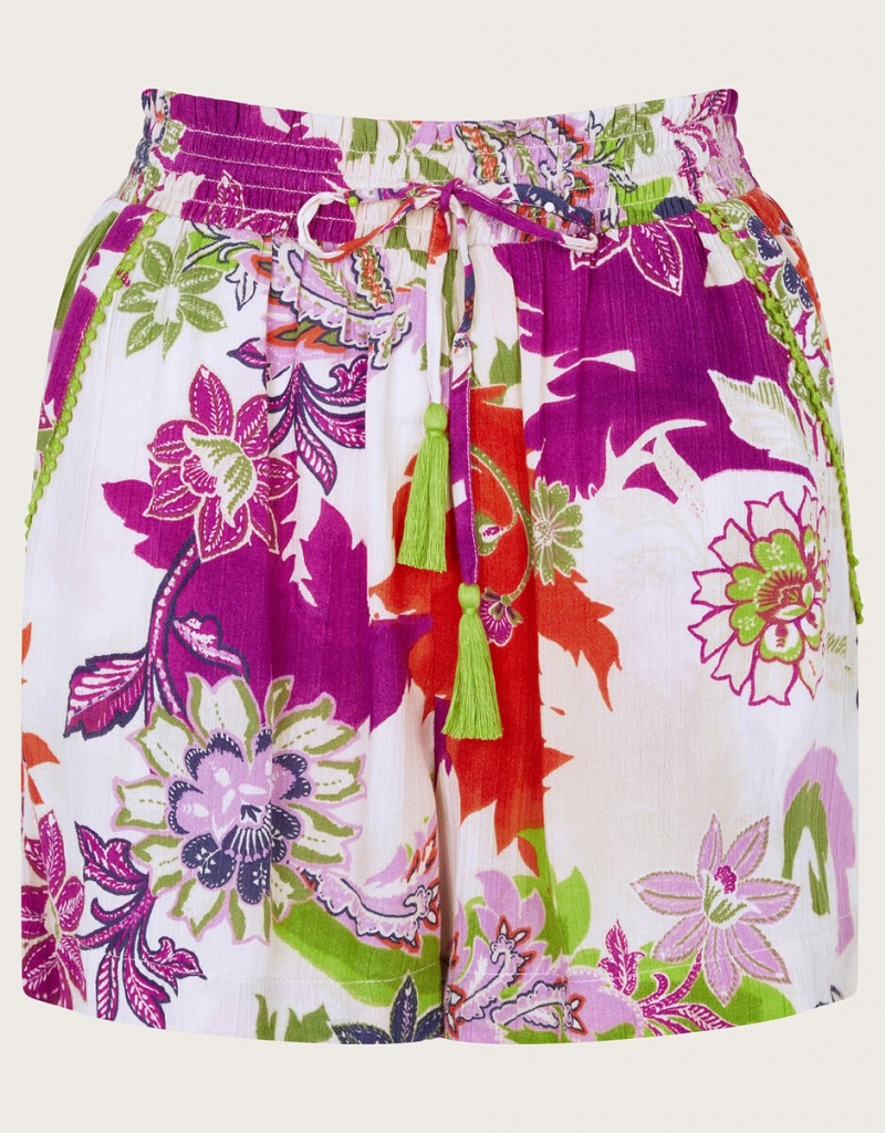 White Women's Monsoon Arissa Print Shorts | SOS-9521