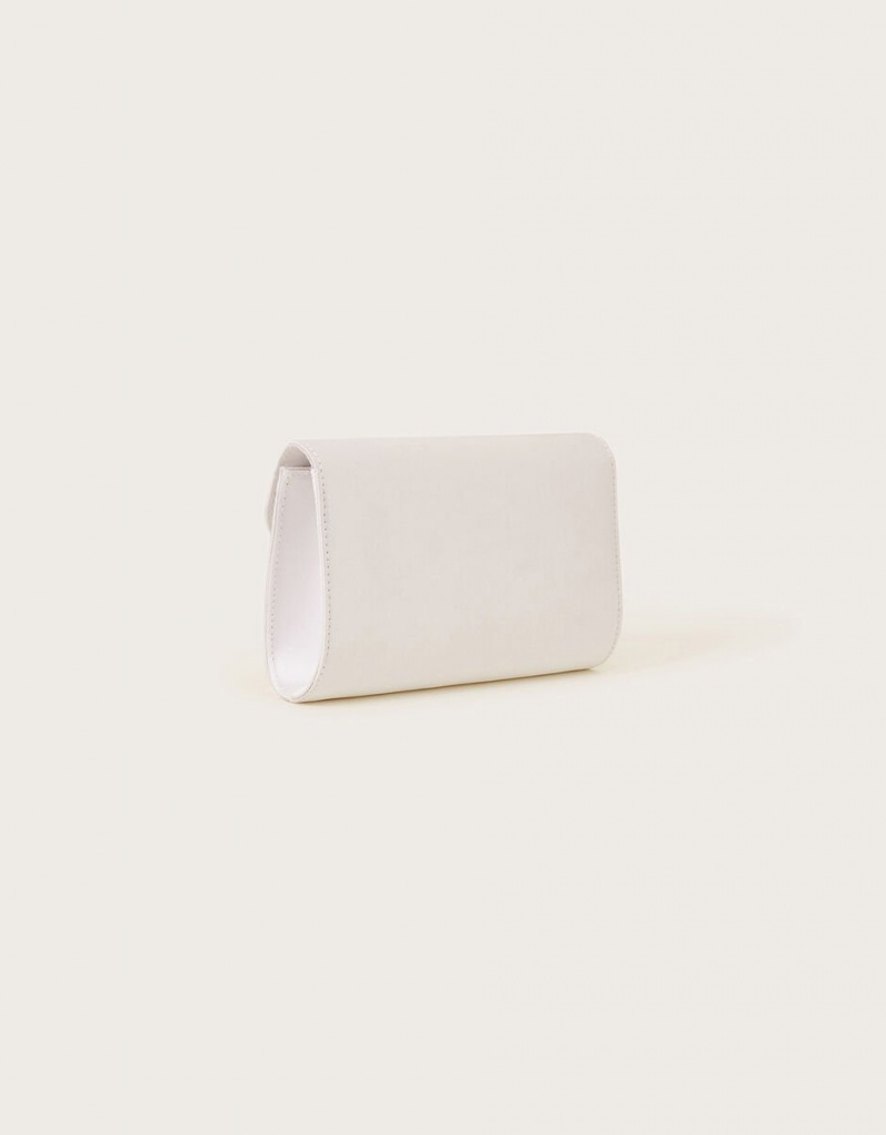 White Women's Monsoon Bow Detail Satin Clutch Bags | SBO-3693