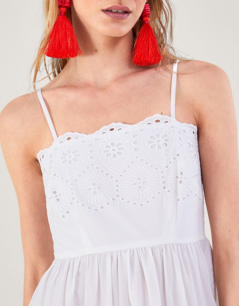 White Women's Monsoon Broderie Neck and Hem Cami Dress | CME-8339