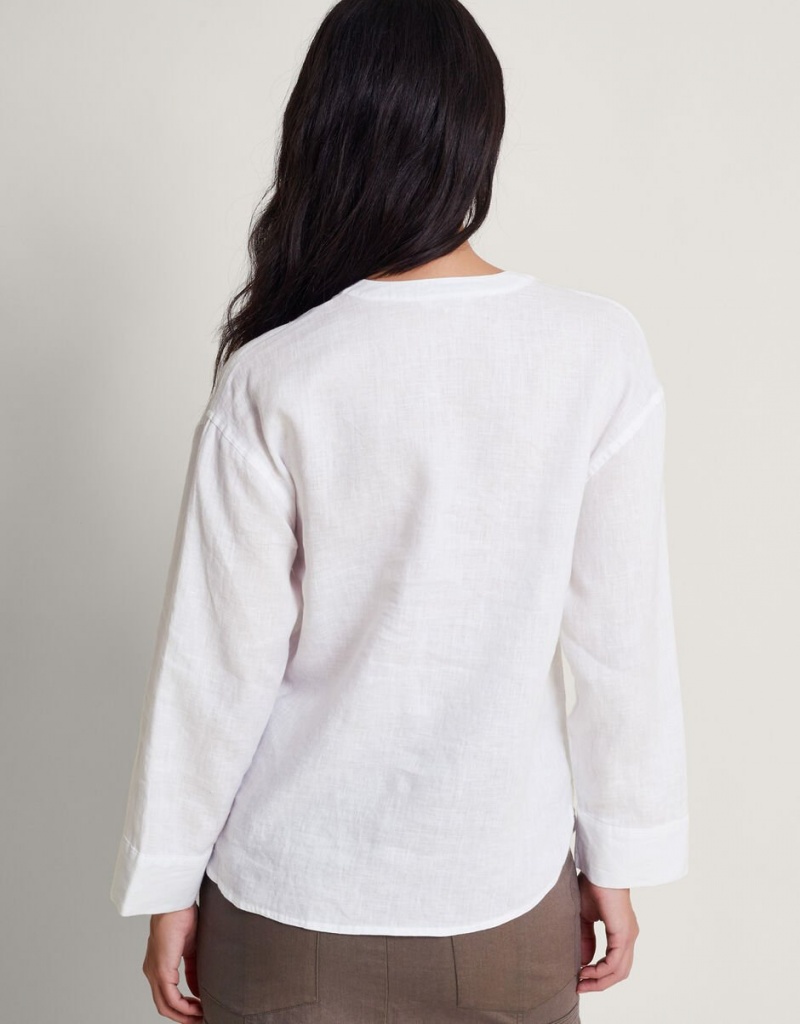 White Women's Monsoon Camille Button Linen Tops | ENN-1007