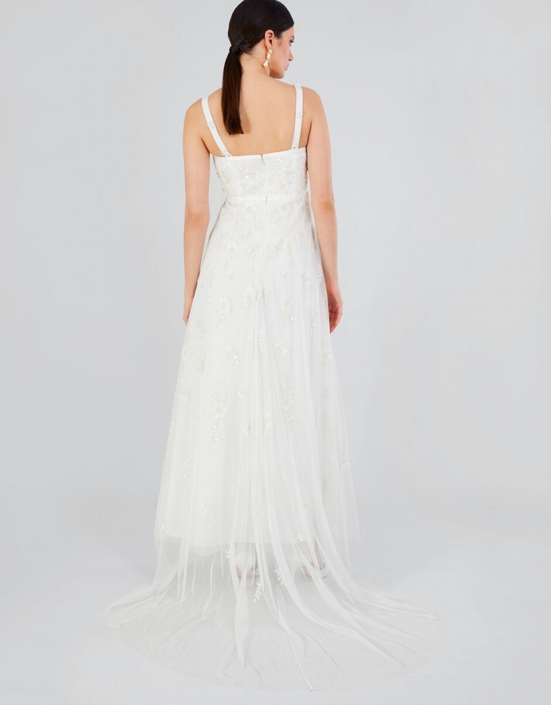 White Women's Monsoon Caroline Embellished Bridal Dress | DEI-1192