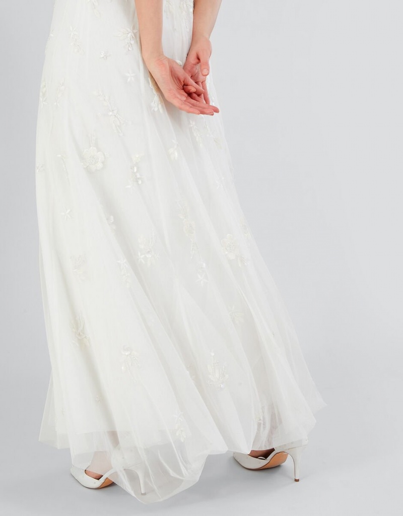 White Women's Monsoon Caroline Embellished Bridal Dress | DEI-1192