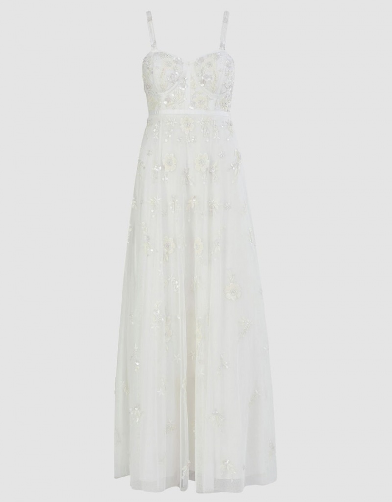 White Women's Monsoon Caroline Embellished Bridal Dress | DEI-1192