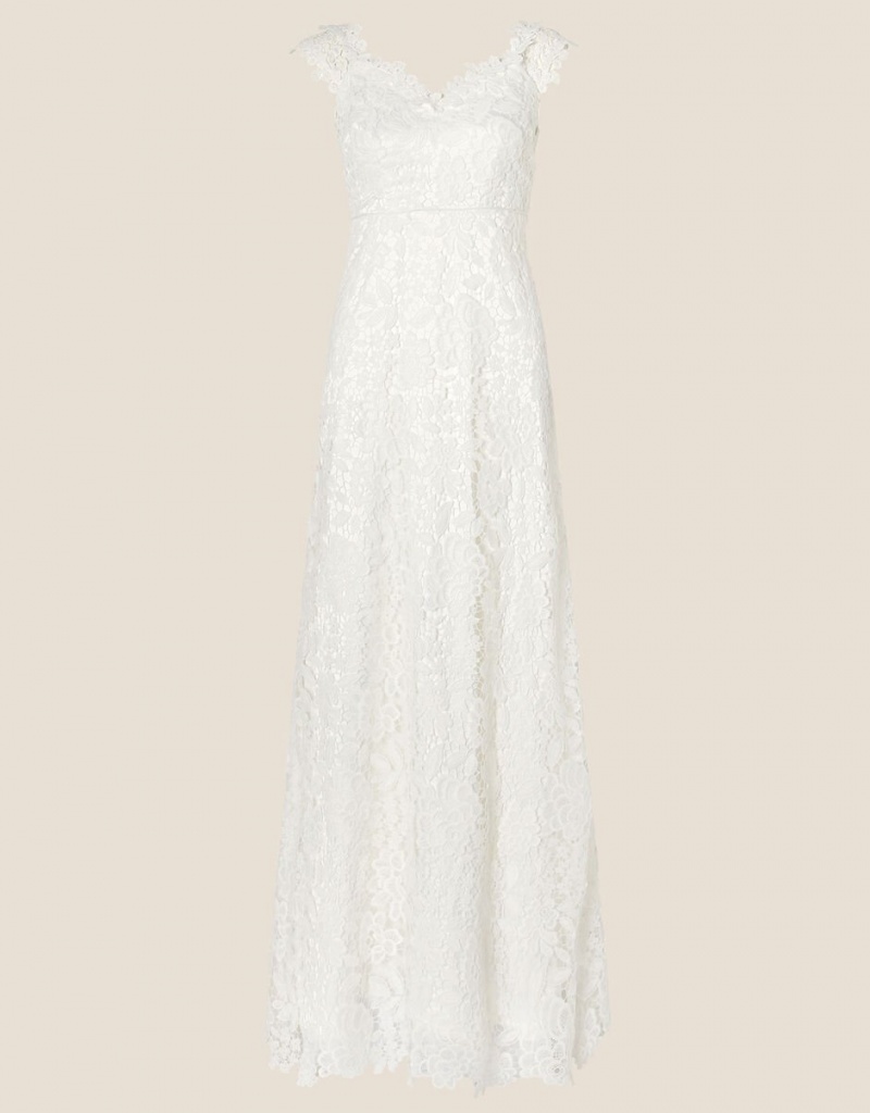 White Women's Monsoon Cassandra Lace Bridal Maxi Dress | CVY-3978