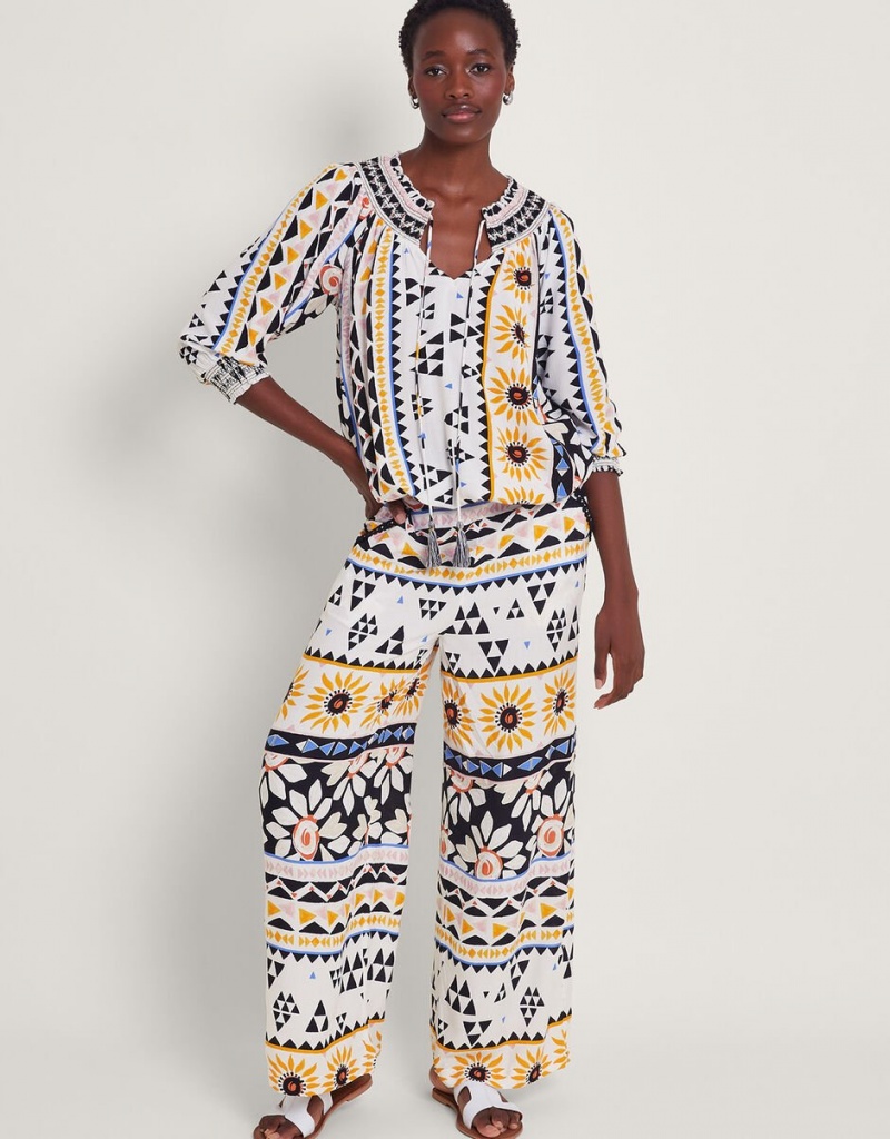 White Women\'s Monsoon Corey Print Pants | XDZ-5574