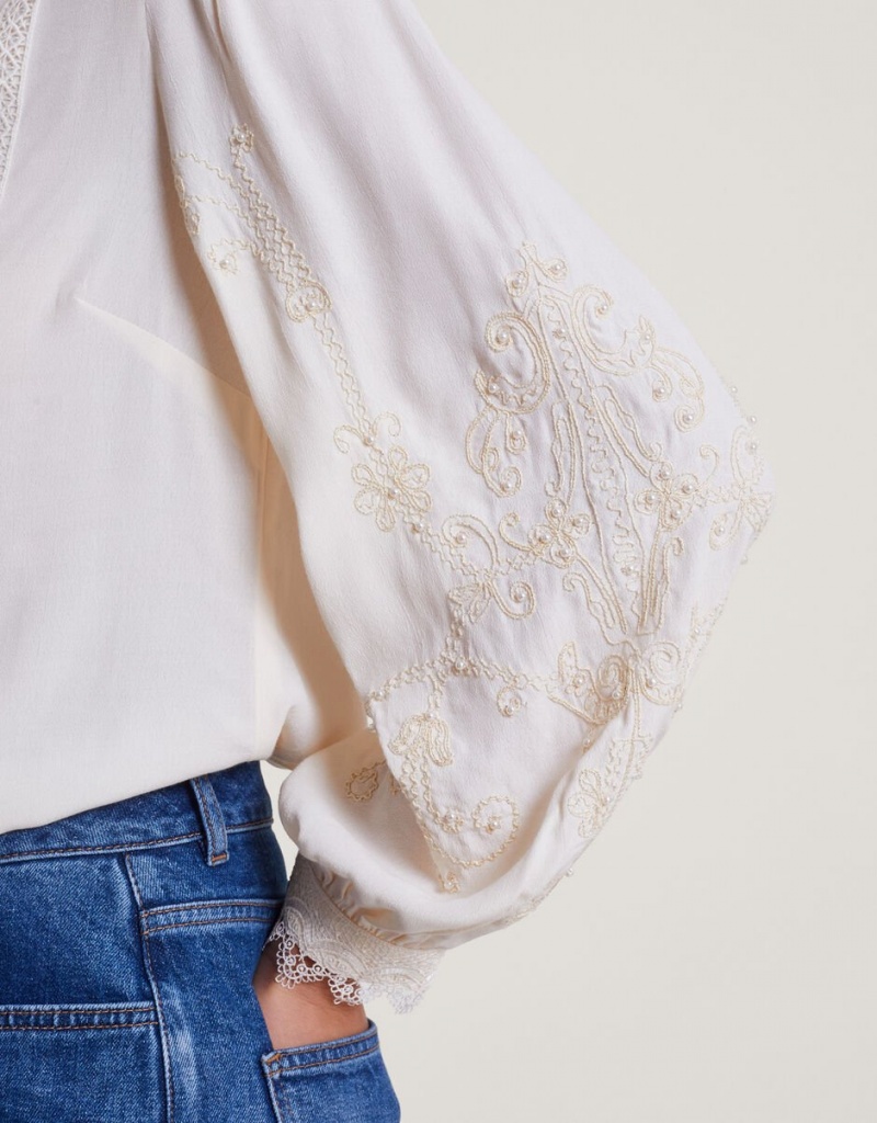 White Women's Monsoon Elsa Embellished Blouse | PHR-7112