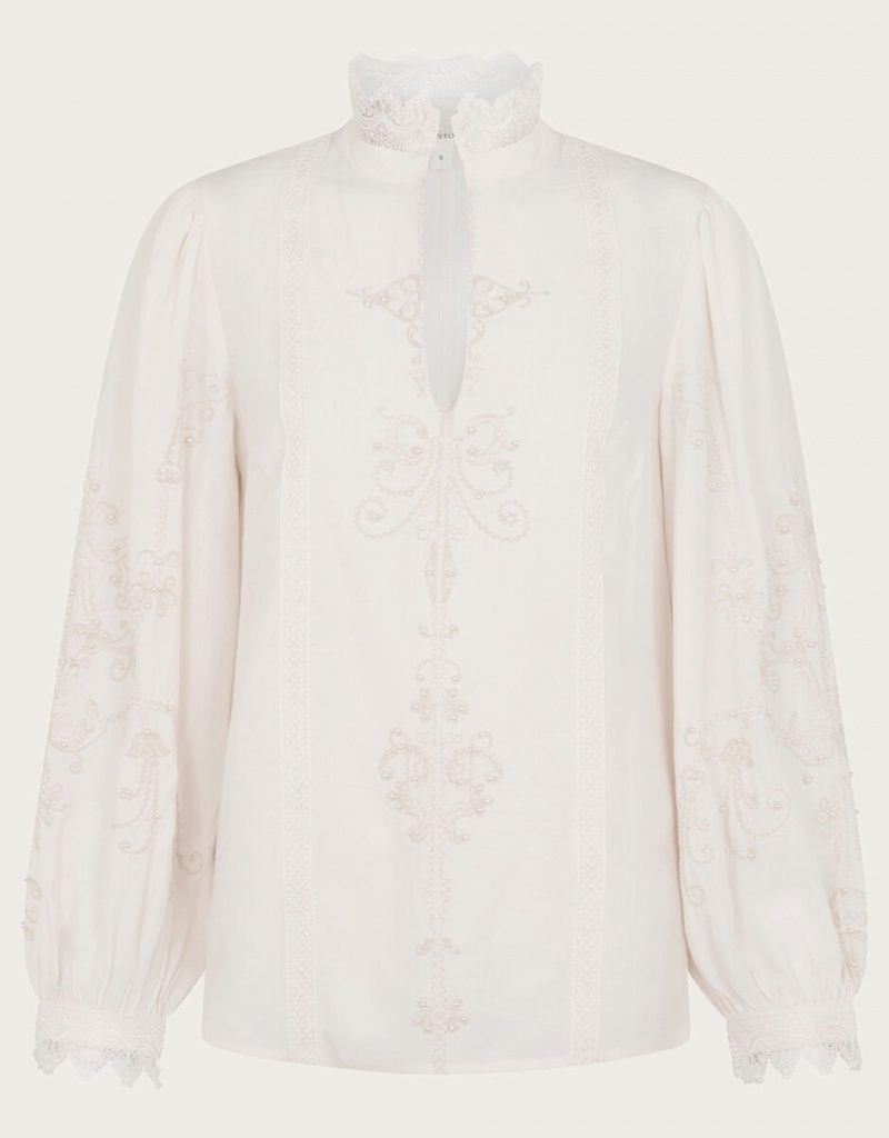 White Women's Monsoon Elsa Embellished Blouse | PHR-7112