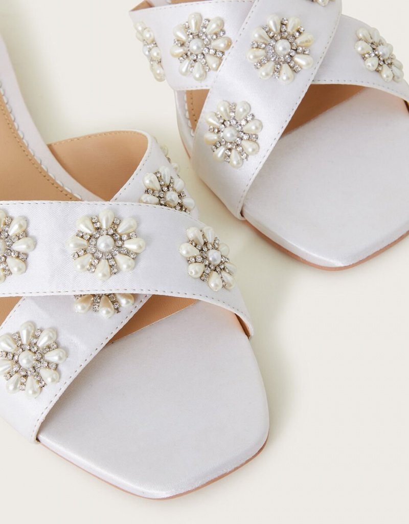 White Women's Monsoon Embellished Flat Bridal Sandals | FKO-2440