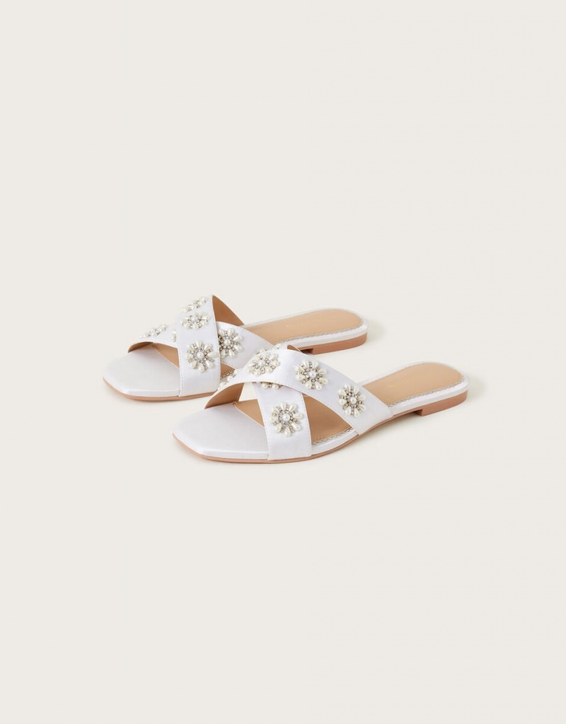 White Women\'s Monsoon Embellished Flat Bridal Sandals | FKO-2440