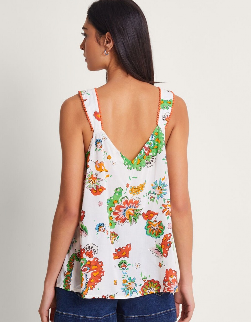 White Women's Monsoon Embroidered Print Cami Tops | EHP-9624