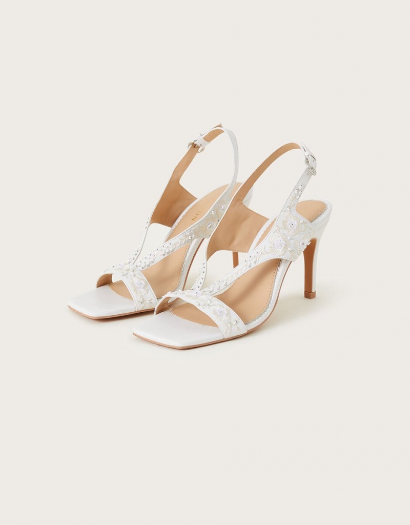 White Women\'s Monsoon Embroidered Square Toe Bridal Sandals | YFN-9700